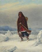 Cornelius Krieghoff Indian Woman in a Winter Landscape oil